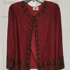 Brooks Vibrant Red Beaded Cocktail jacket.